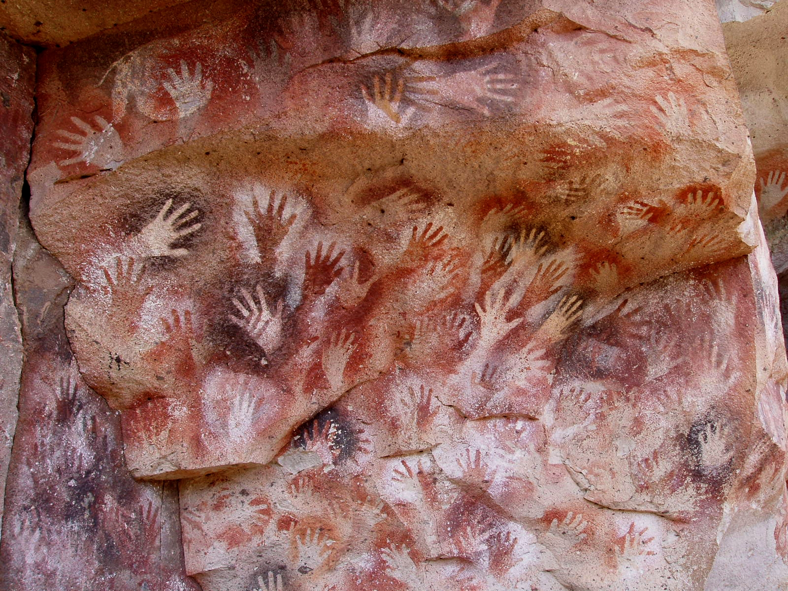 Cave paintings showing stenciled hands
